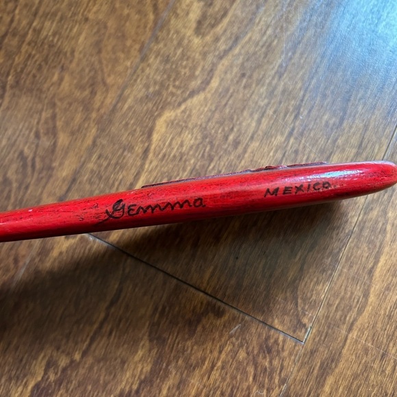 Rare Vintage 1960s Red Wooden Handmade Decorative Hand Mirror, Artist Signed - Picture 16 of 16